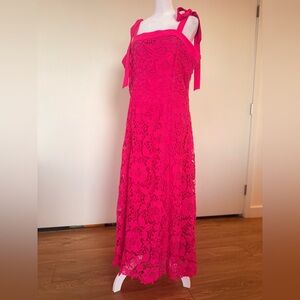 Women's Fuchsia Lace Maxi Dress with Tie Straps